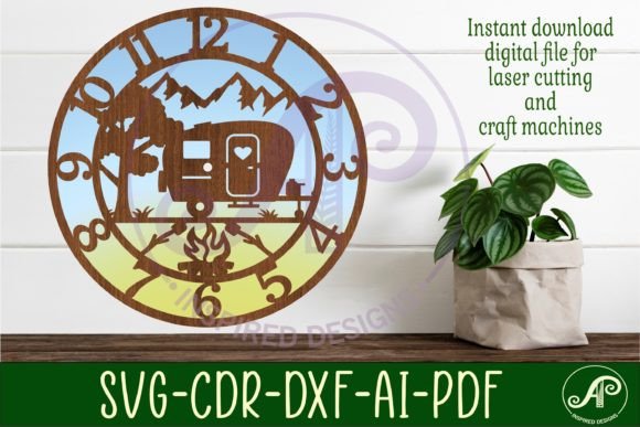 Caravan and Camping Wall Clock Laser Cut Design