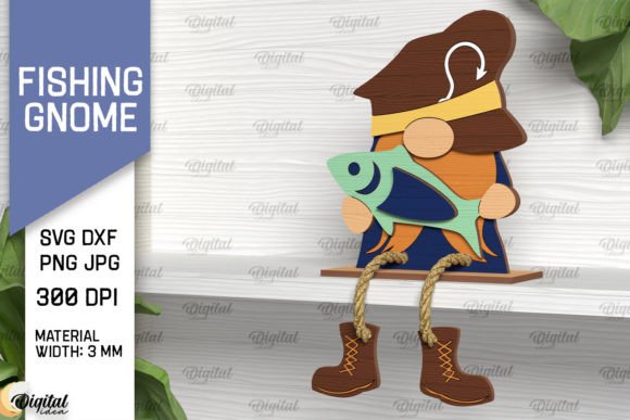 Decorative Fishing Gnome Laser Cut Designs