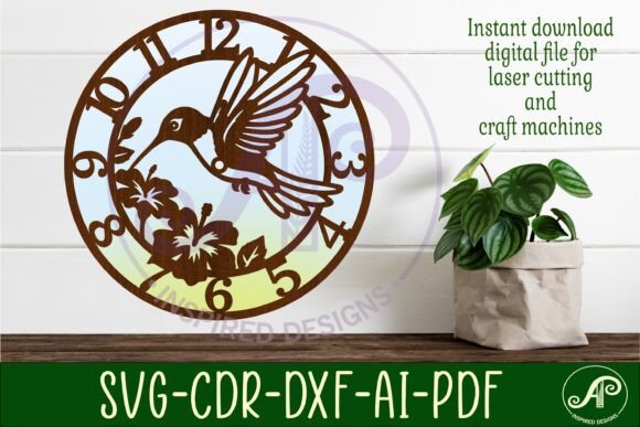 Elegant Hummingbird Wall Clock Laser Cut Files