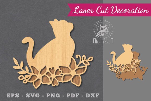 Floral Cat Laser Cut Decoration 5