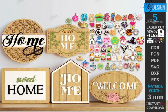 Interchangeable Home Signs Laser Cut Set: Endless Seasonal Decor