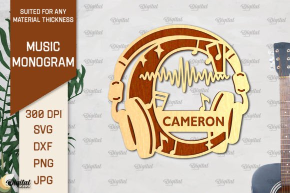 Letter C SVG Music Monogram Laser Cut Design