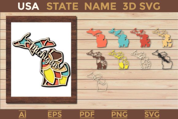 Machigan USA State 3d SVG Paper Cut Design