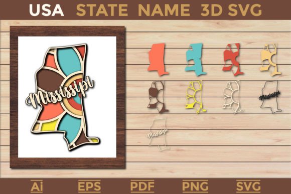 Mississippi USA State 3D SVG Paper Cut Design Assets