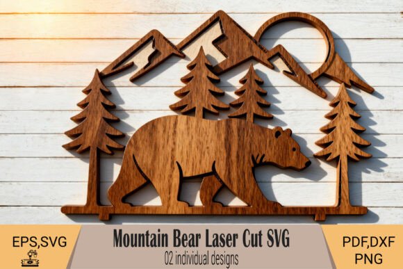 Mountain Bear Laser Cut SVG for Rustic Wall Art