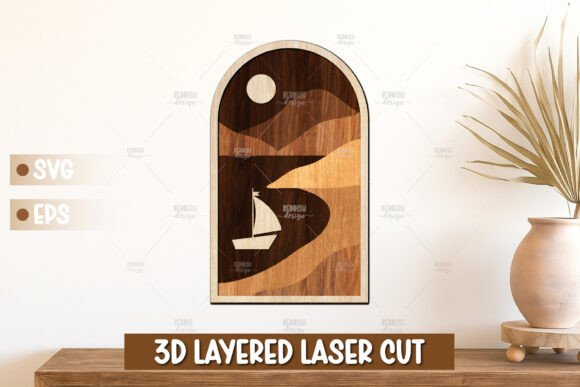 Sailboat & River Sunset 3D Layered SVG Design