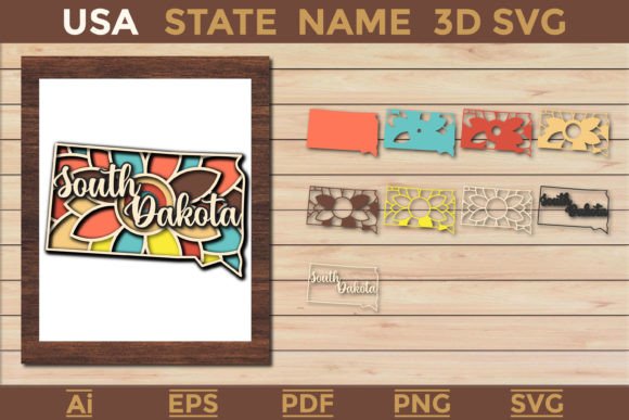 South Dakota USA State 3d SVG Paper Cut